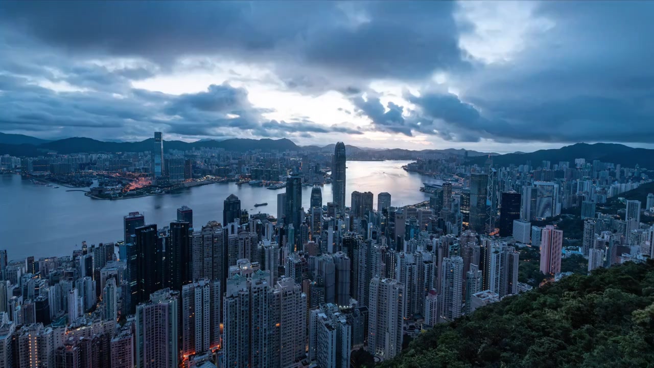 香港太平山维多利亚港CBD中环日出延时视频素材