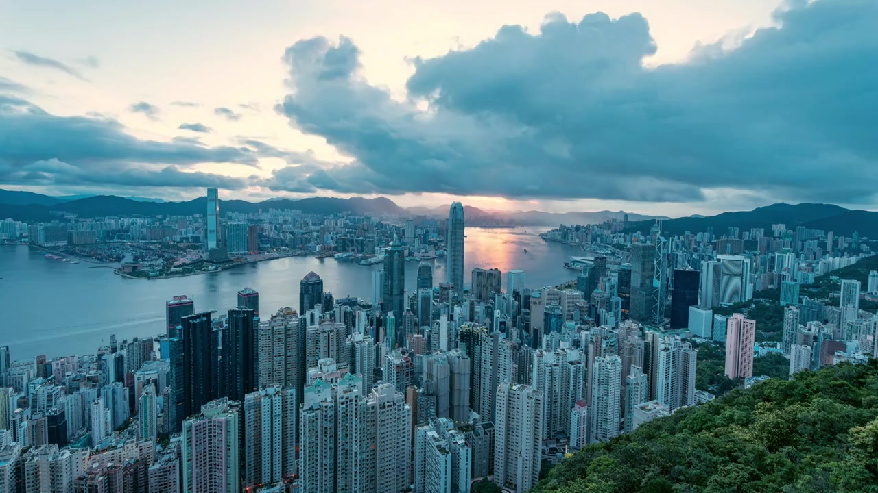 香港太平山维多利亚港CBD中环日出延时视频素材