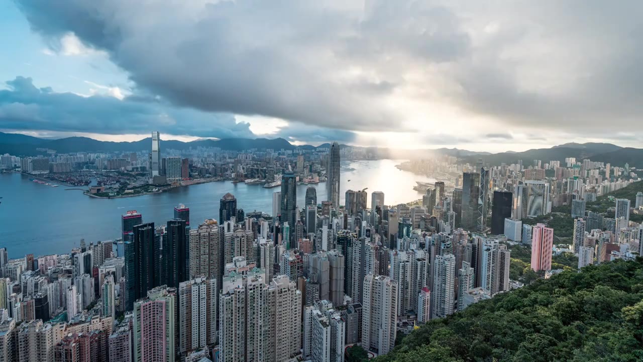 香港太平山维多利亚港CBD中环日出延时视频素材