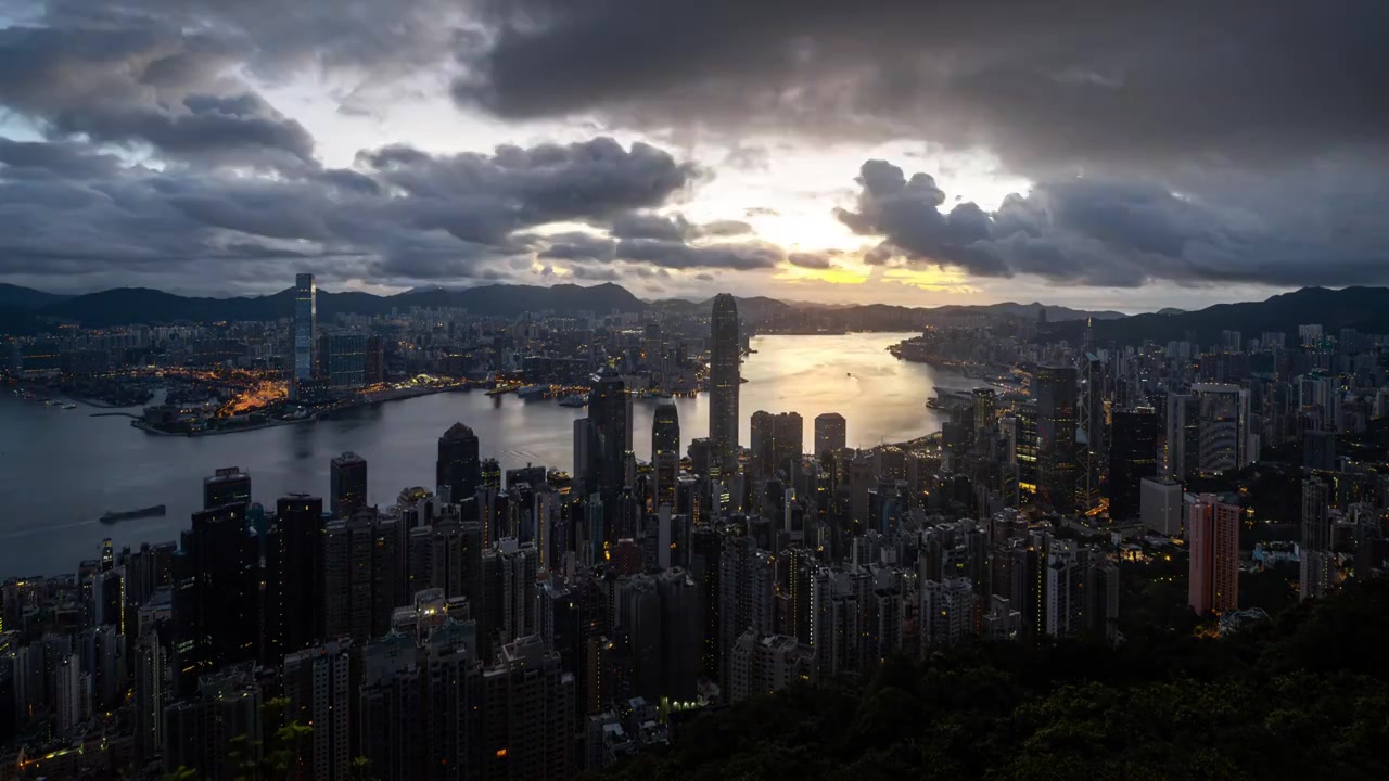 香港太平山维多利亚港CBD中环日出延时视频素材