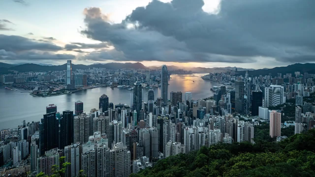 香港太平山维多利亚港CBD中环日出延时视频素材