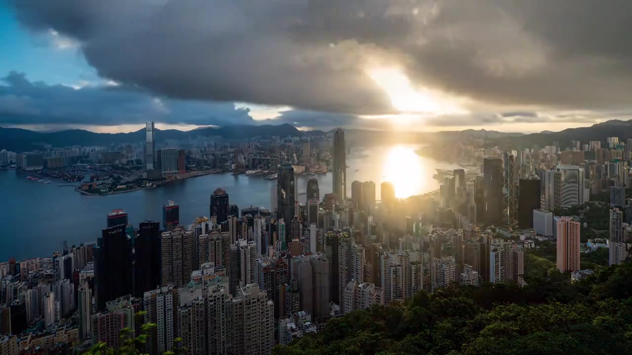 香港太平山维多利亚港CBD中环日出延时视频素材