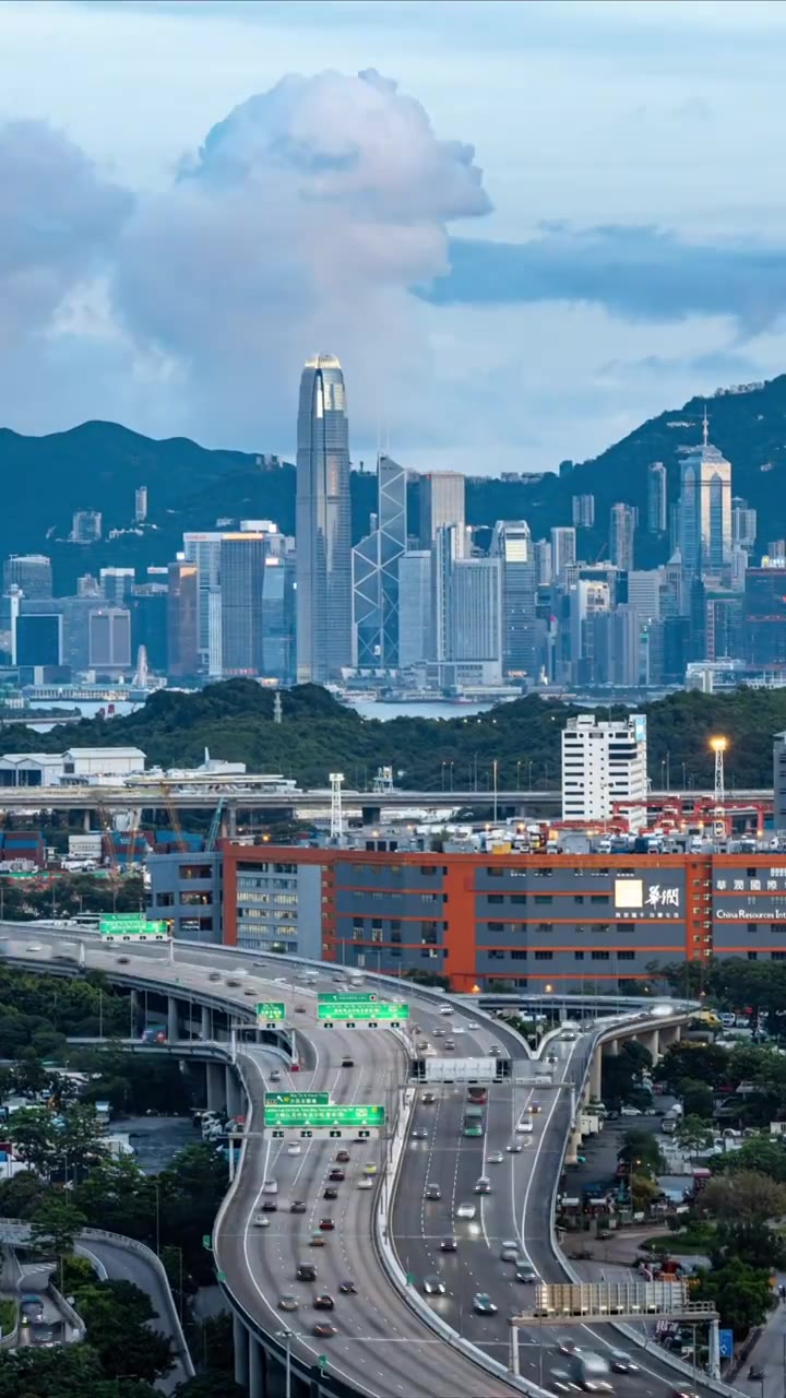 香港维多利亚港CBD中环日落高空延时视频素材