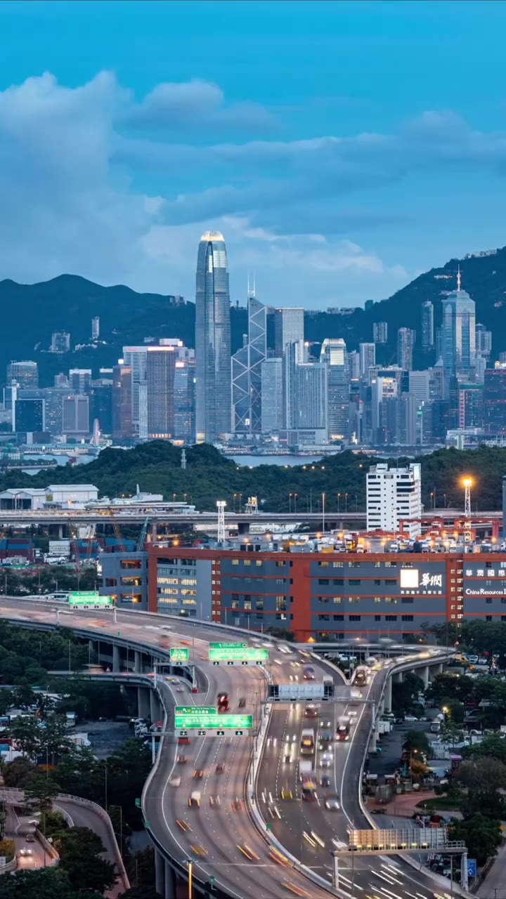 香港维多利亚港CBD中环日落高空延时视频素材