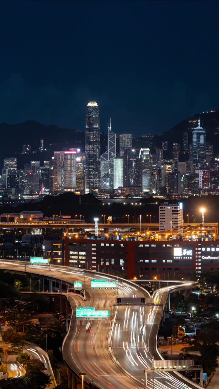 香港维多利亚港CBD中环日落高空延时视频素材