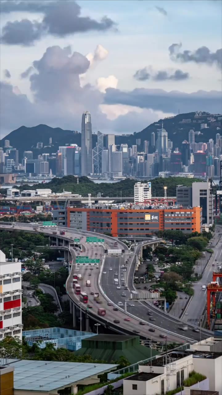 香港维多利亚港CBD中环日落高空延时视频素材