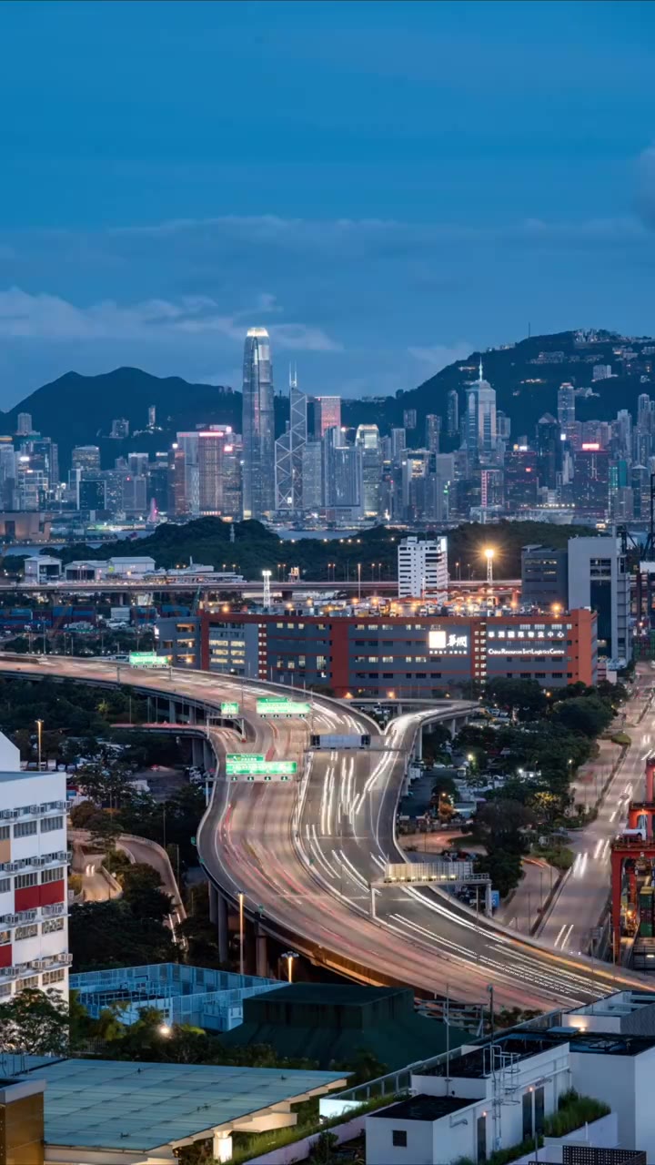 香港维多利亚港CBD中环日落高空延时视频素材