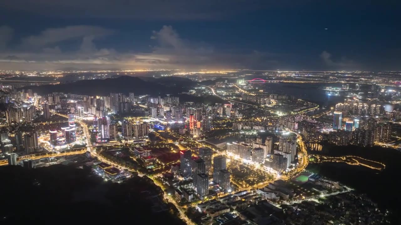 航拍广州南沙区夜景延时视频下载