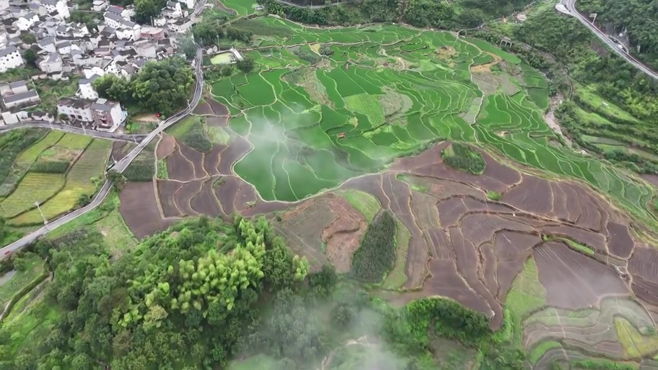 皖南安徽宣城-梅干岭观景台梯田，云雾视频素材