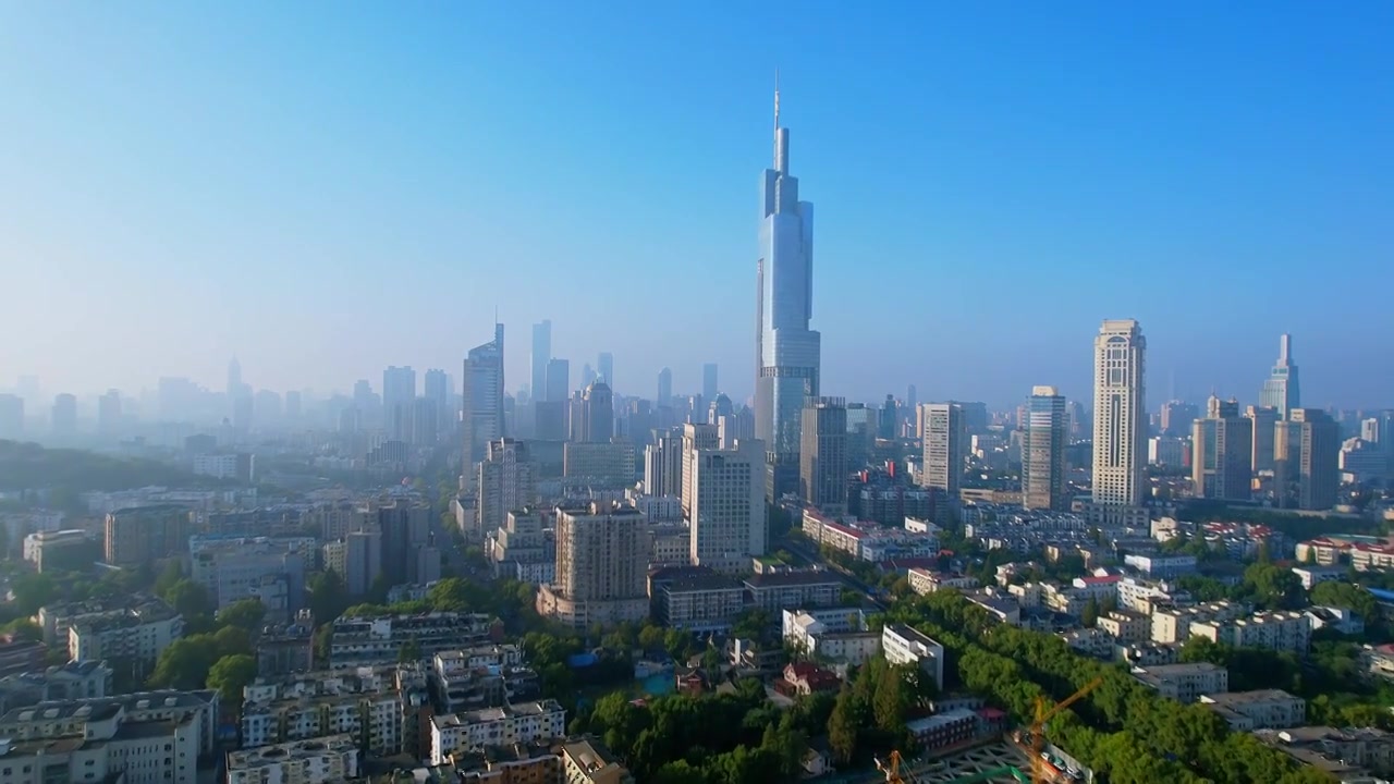 中国南京紫峰大厦城市天际线航拍风光视频素材