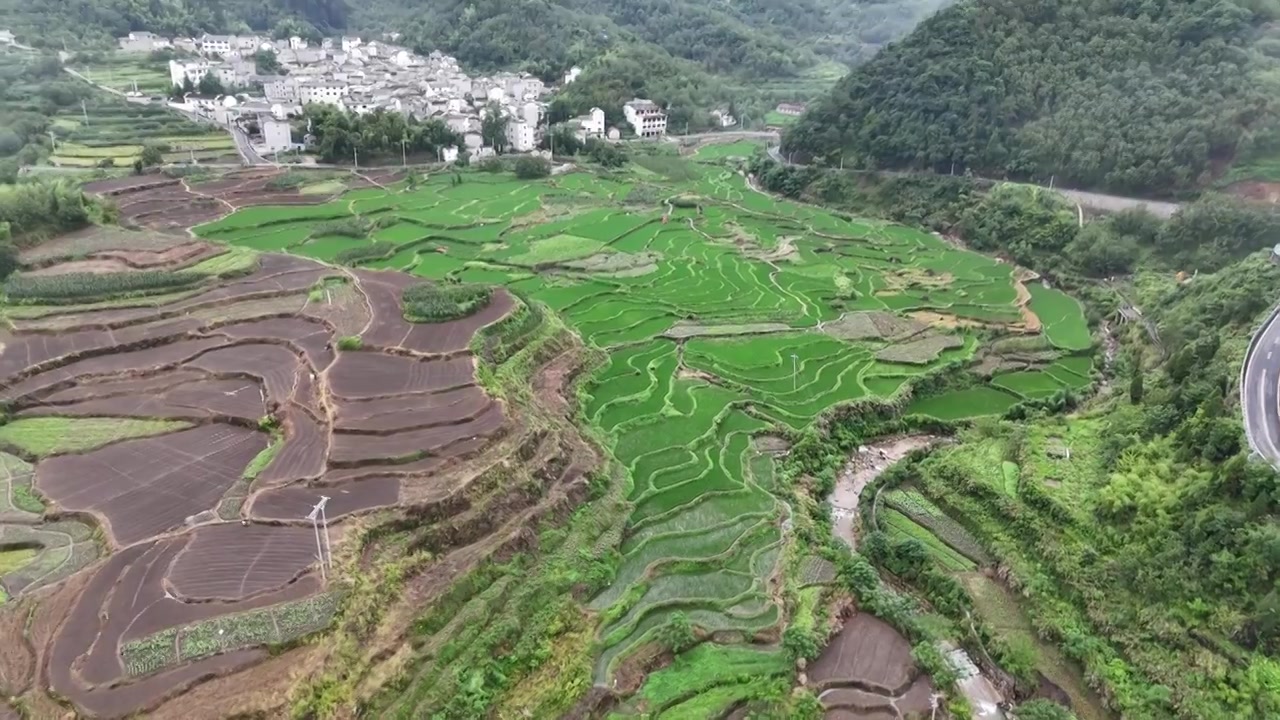 皖南安徽宣城-梅干岭观景台梯田，云雾视频素材