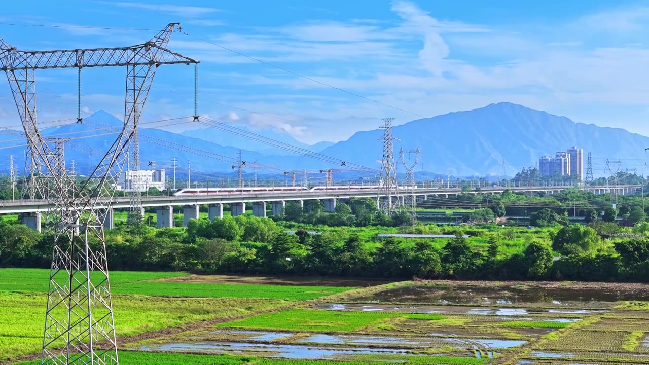 高铁乡村振兴稻田视频素材