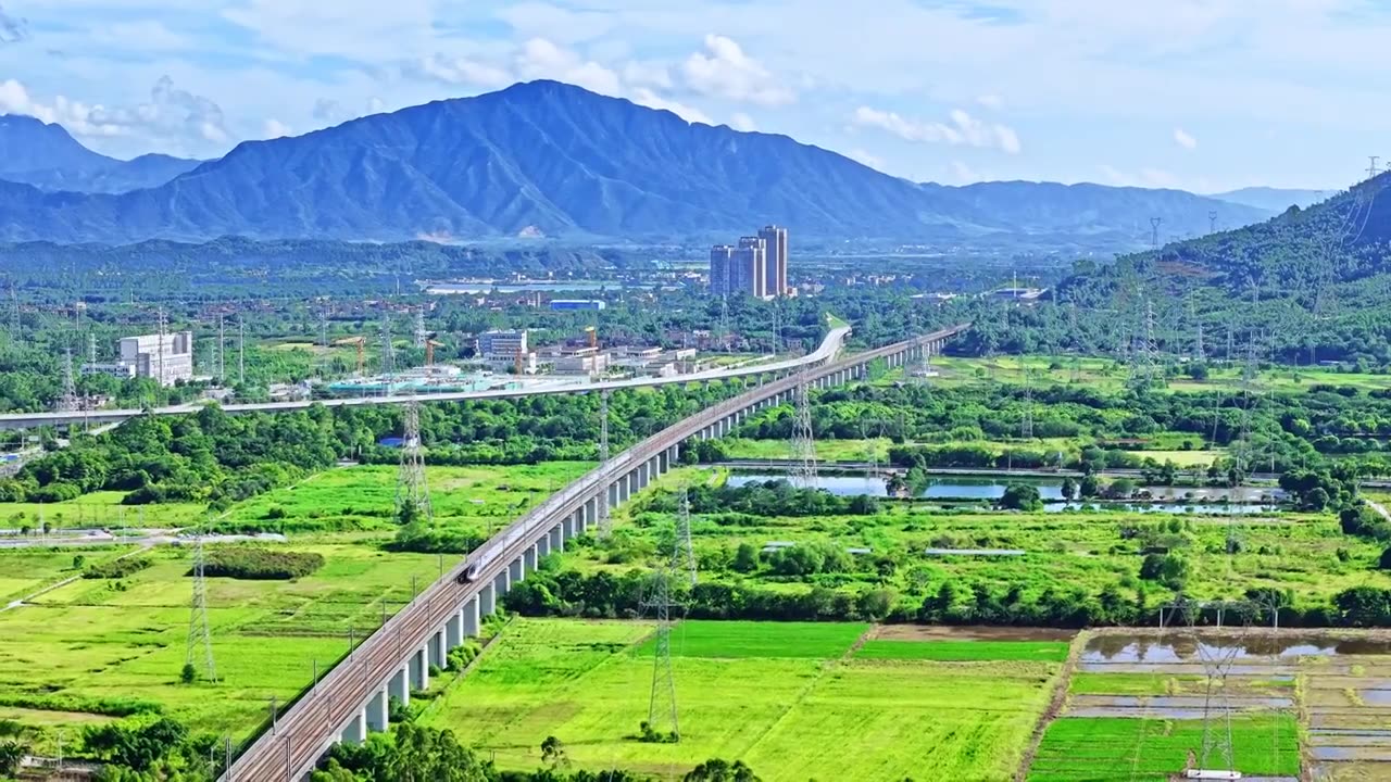 高铁乡村振兴稻田视频素材