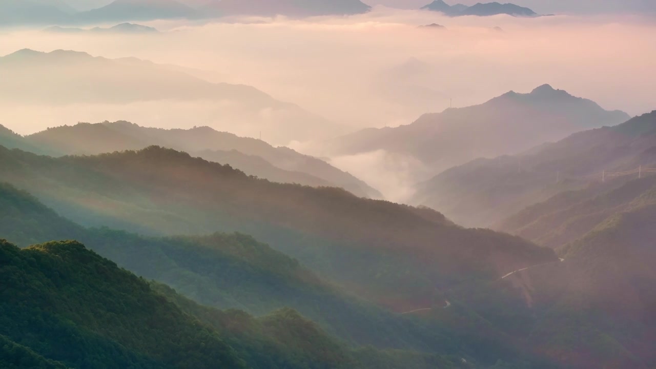 群山云海电塔自然生态航拍视频素材