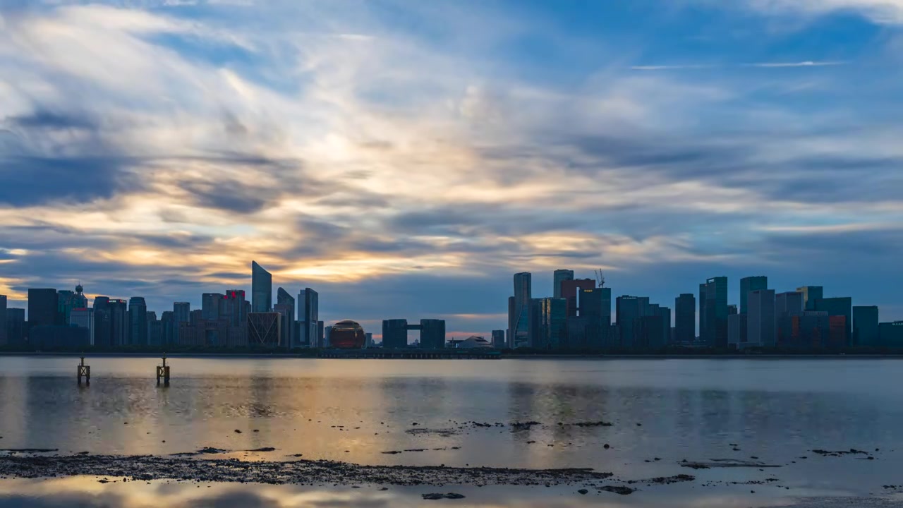 杭州城市天际线钱江新城CBD夜景视频素材