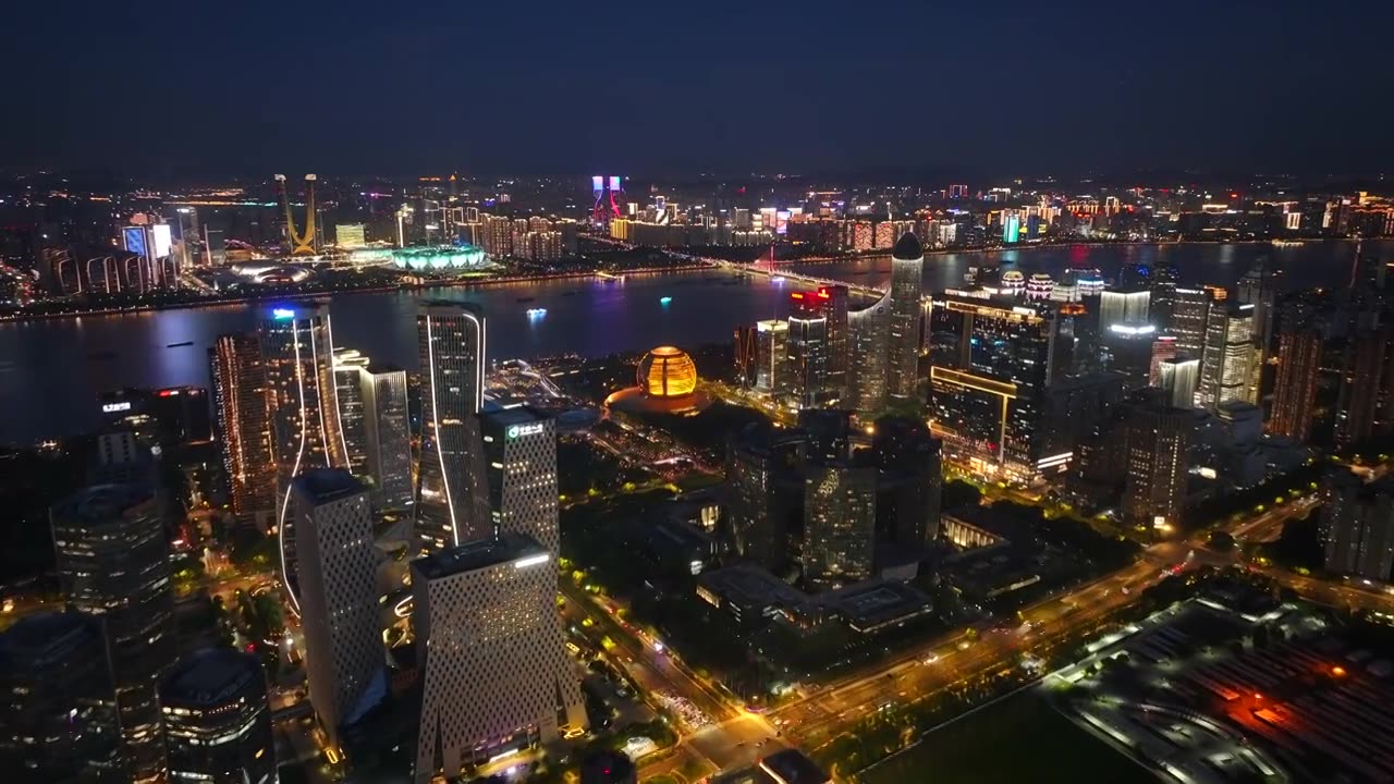 夜幕下的杭州钱江新城夜景视频素材