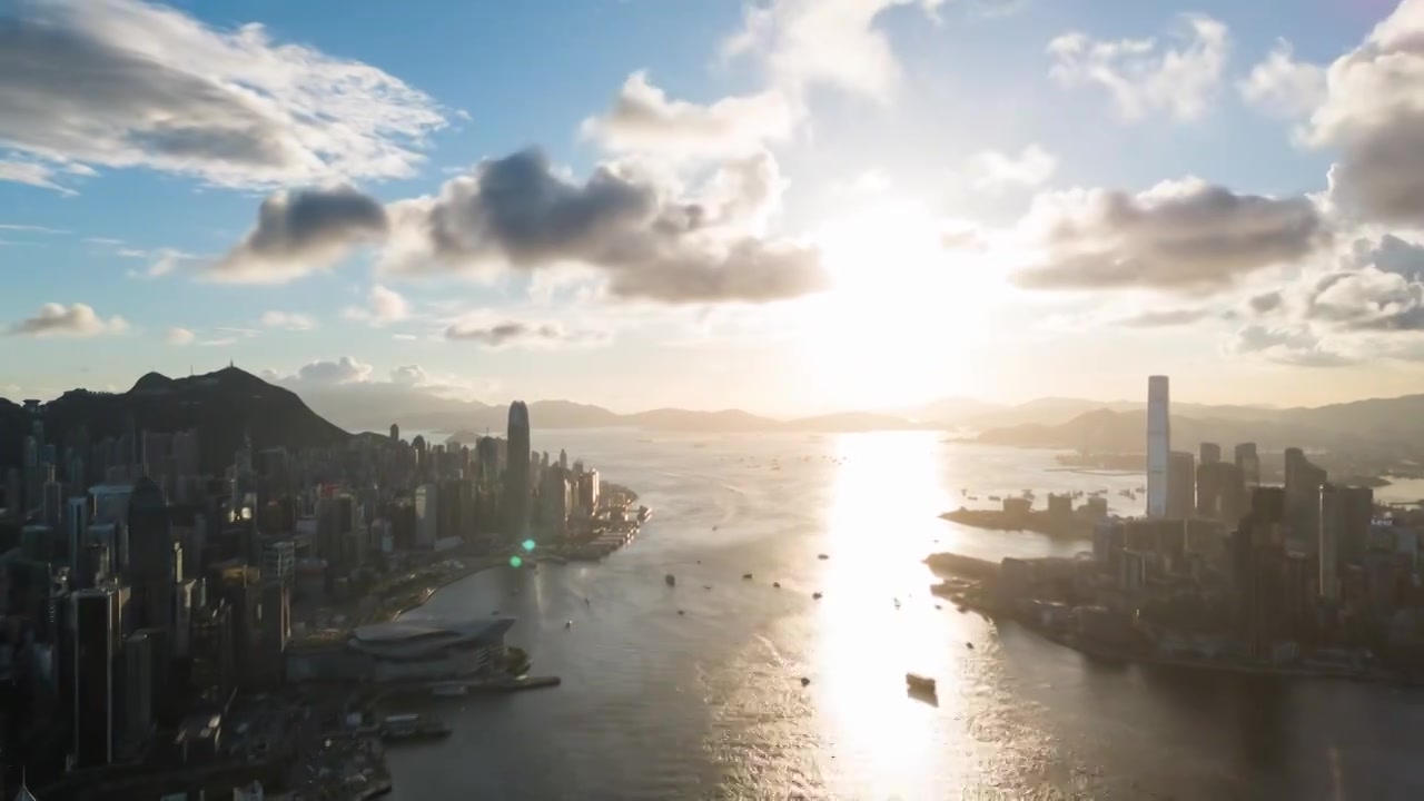 香港维多利亚港大范围延时航拍视频下载