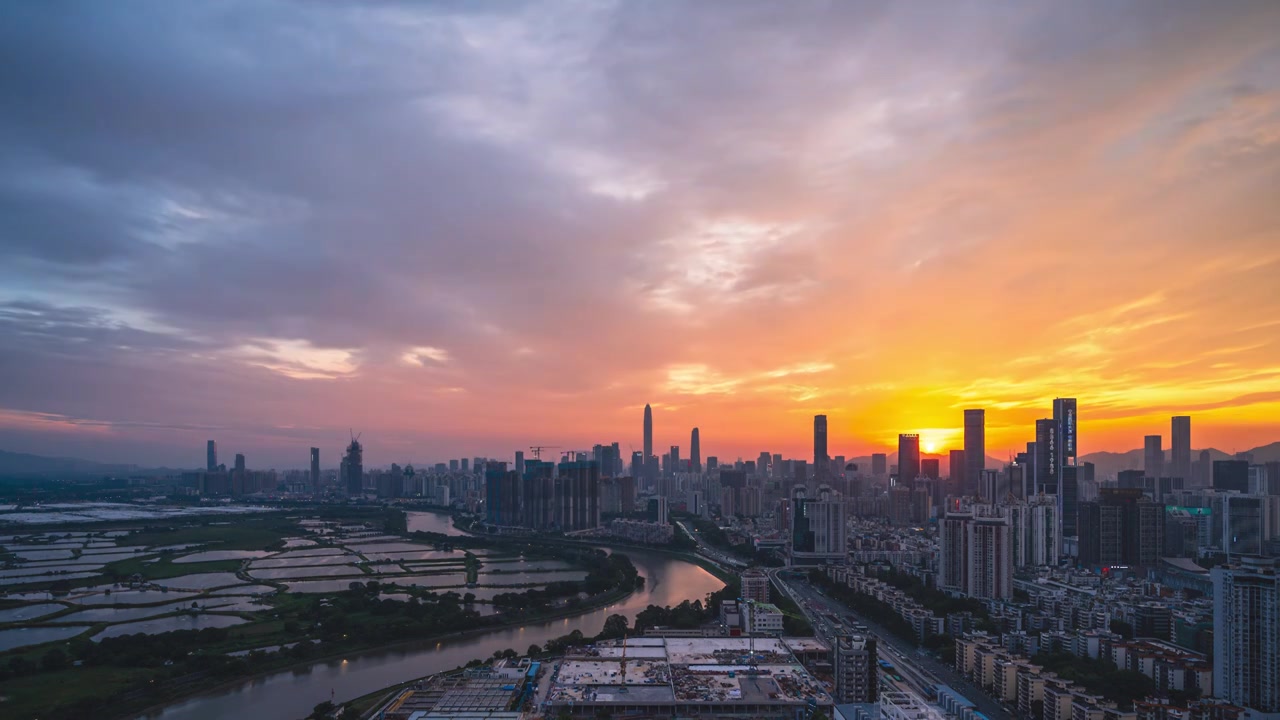 深圳城市晚霞夜景延时摄影视频素材