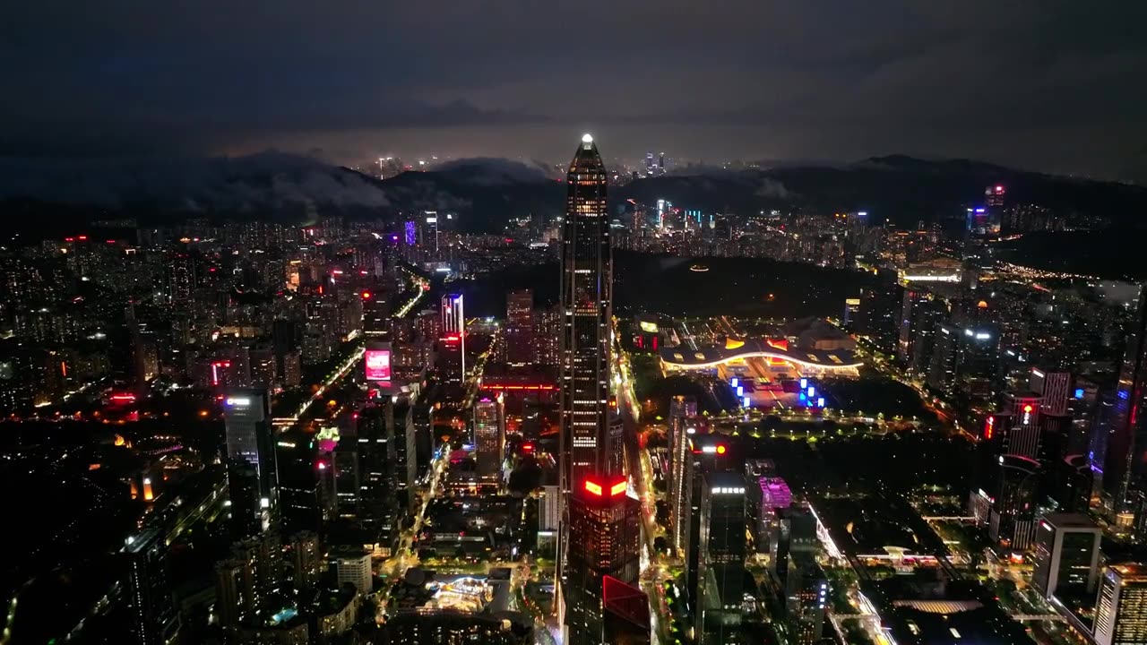 深圳福田CBD大湾区平安大厦夜景蓝调航拍视频素材