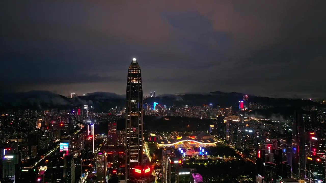 深圳福田CBD大湾区平安大厦夜景蓝调航拍视频素材