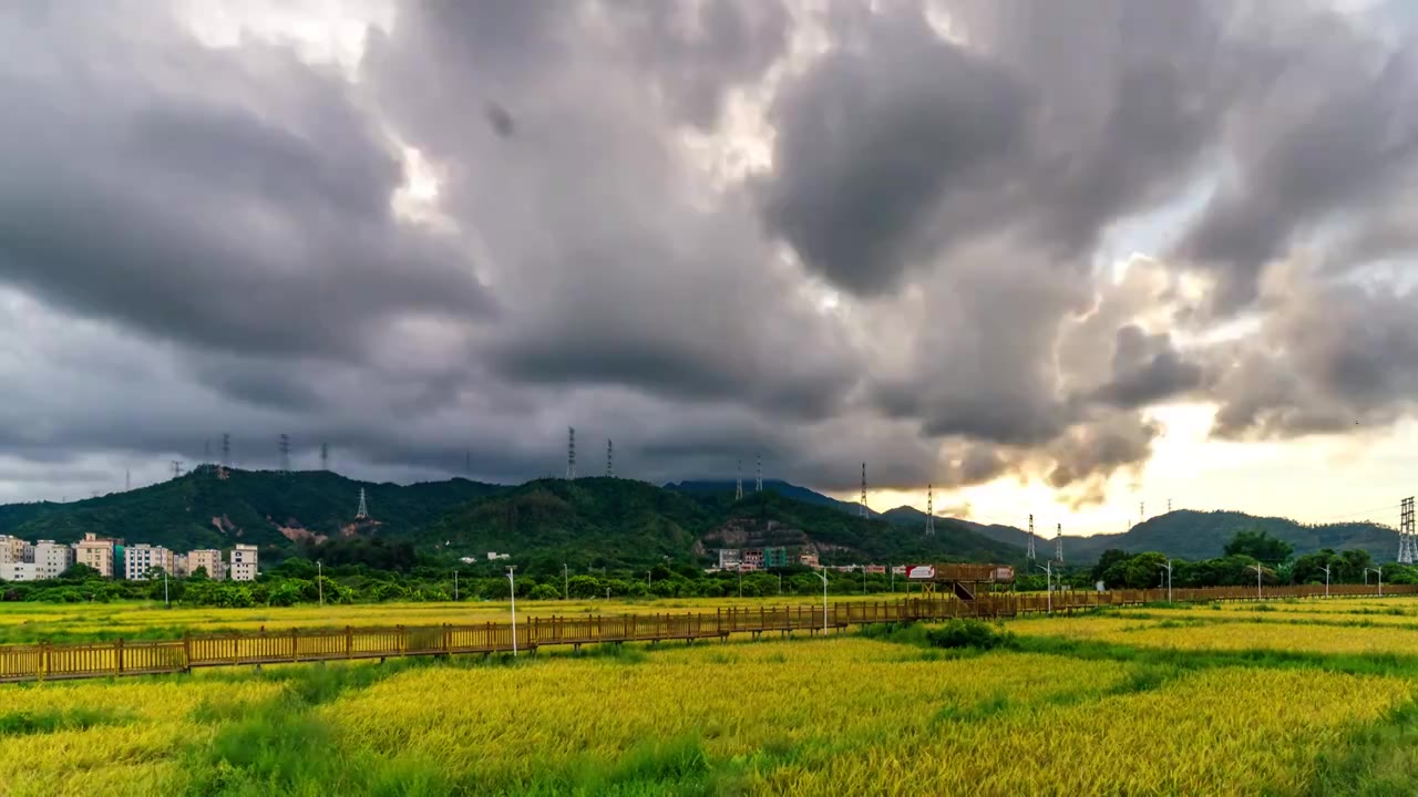 广东省惠州市大亚湾区霞涌上角村高质量耕地日落延时，农田视频素材