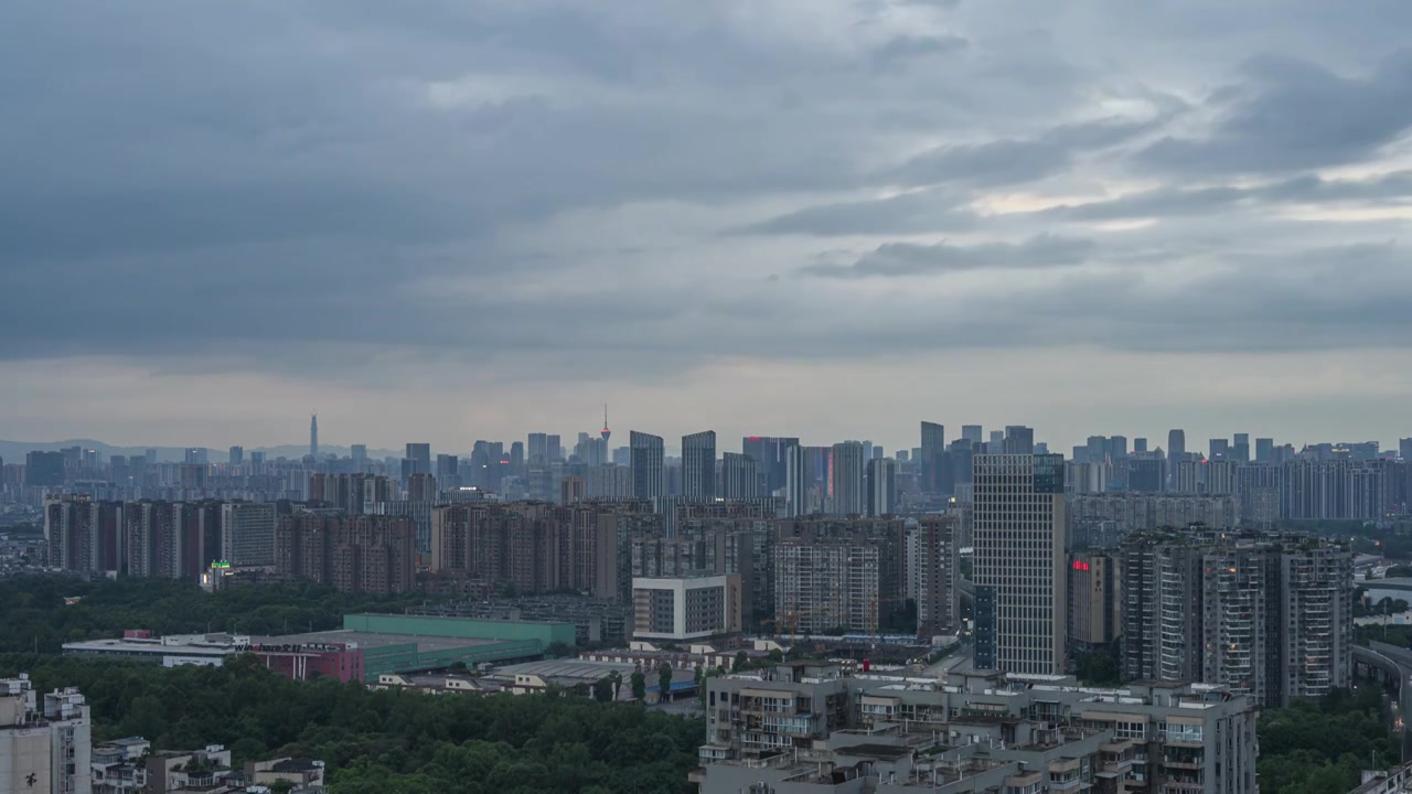 成都北门城市天际线日转夜延时摄影视频素材