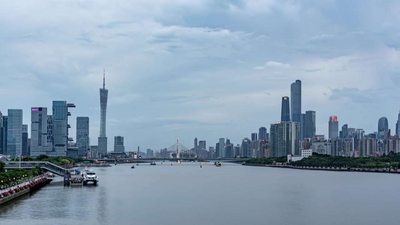 琶洲广州塔珠江新城CBD城市天际线经济金融区城市风光视频素材