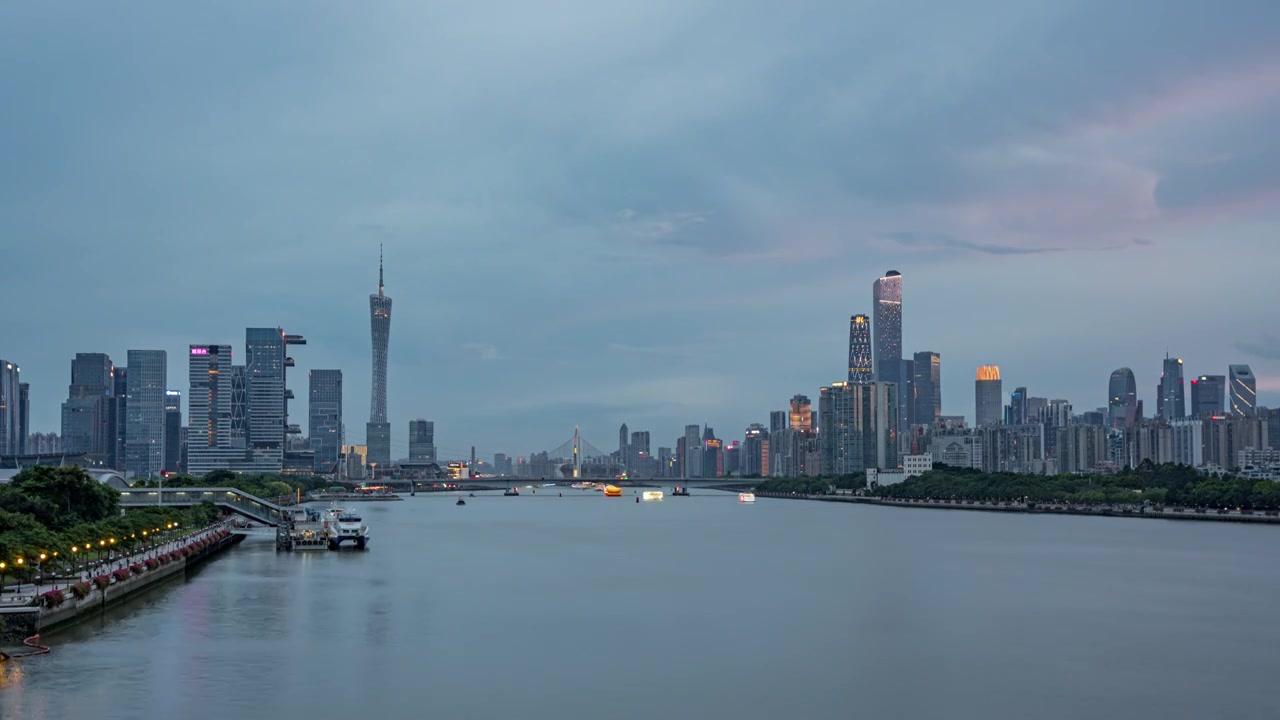 琶洲广州塔珠江新城CBD城市天际线经济金融区城市风光视频素材