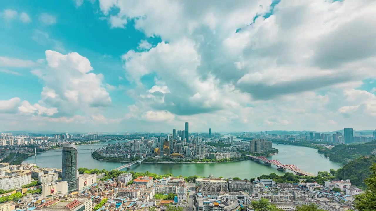 江河环绕的城市半岛-柳州市区风光延时摄影视频素材