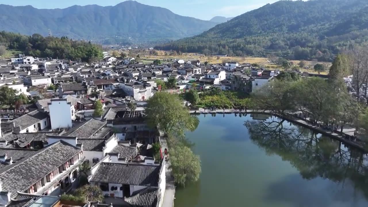 安徽宏村古村落航拍视频素材