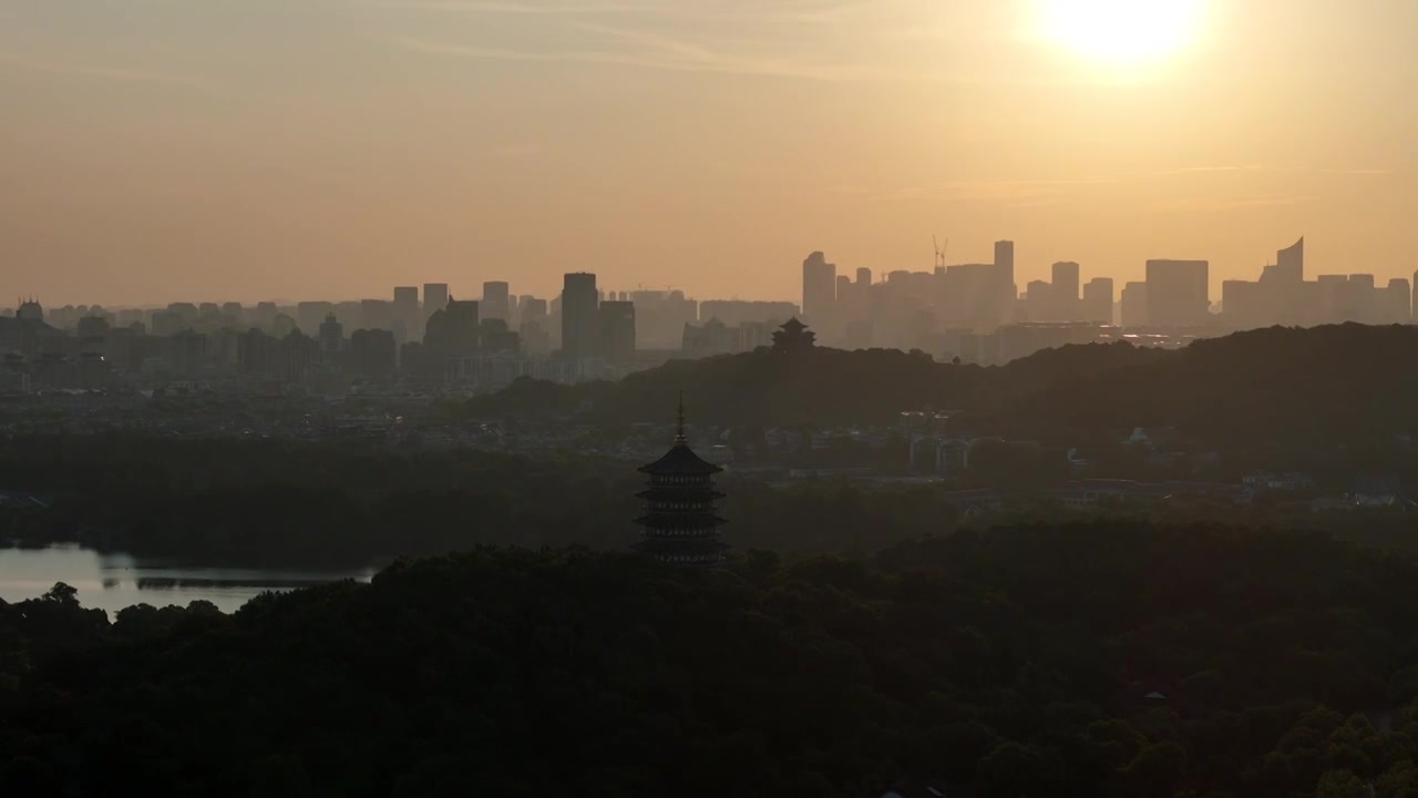 杭州西湖夏日清晨航拍风光视频下载