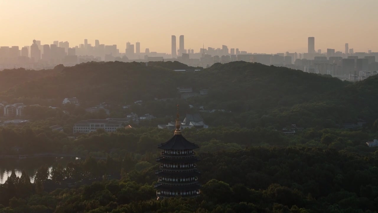 杭州西湖夏日清晨航拍风光视频下载