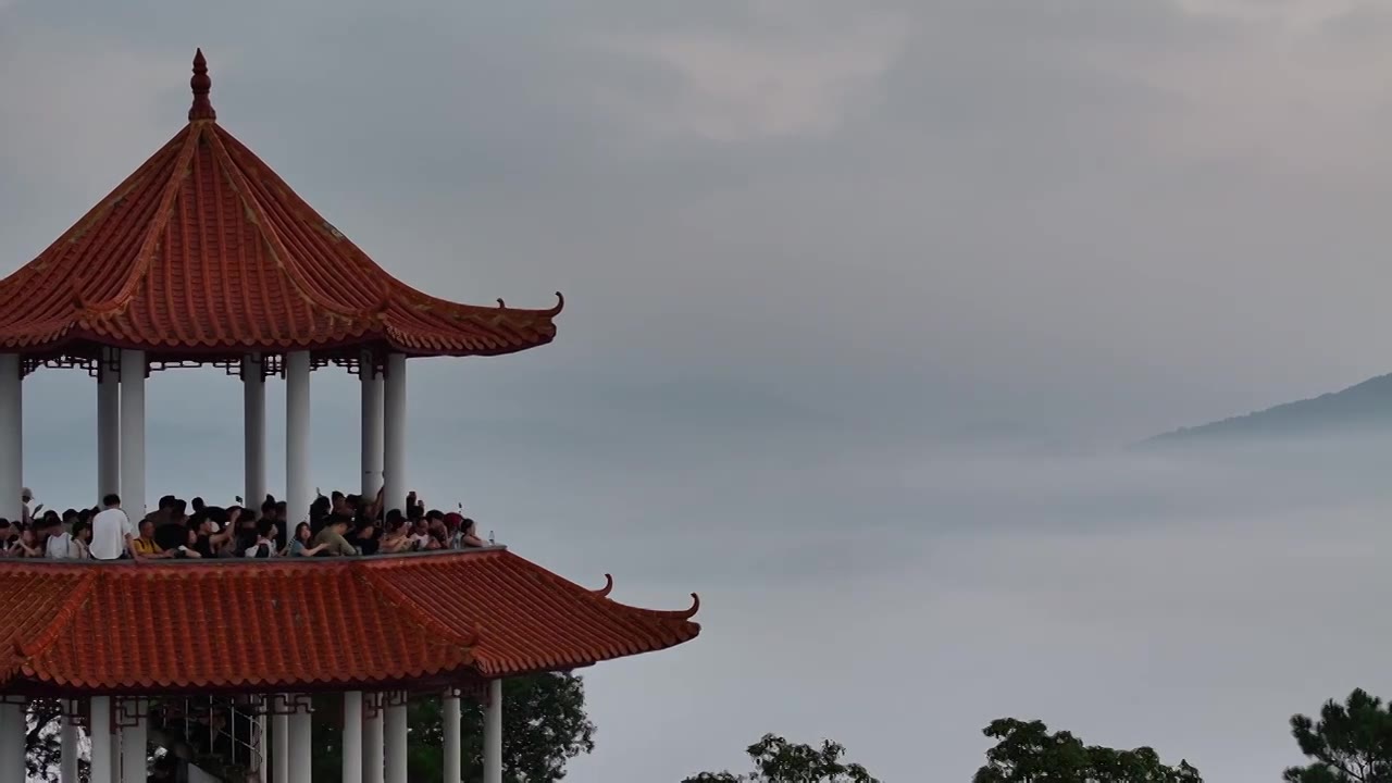 广州增城师爷增江山日出云海瀑布云视频下载