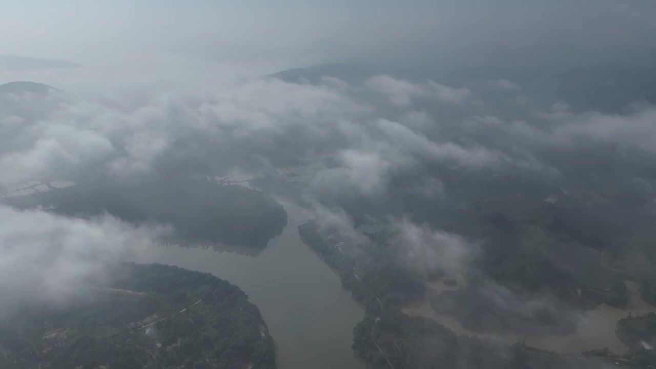 广州增城师爷增江山日出云海瀑布云视频下载