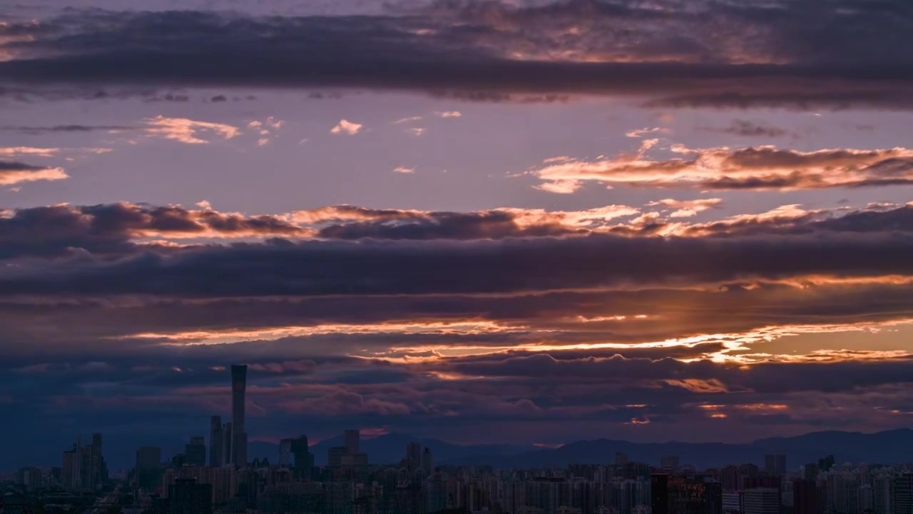 晚霞火烧云北京CBD地标建筑延时摄影视频素材