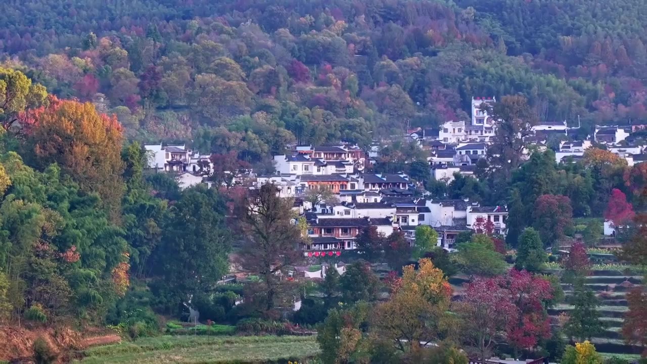 安徽黄山塔川徽派建筑群航拍视频素材