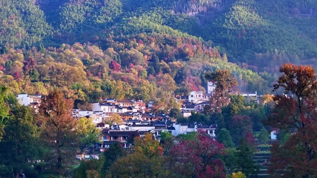 安徽黄山塔川徽派建筑群航拍视频素材