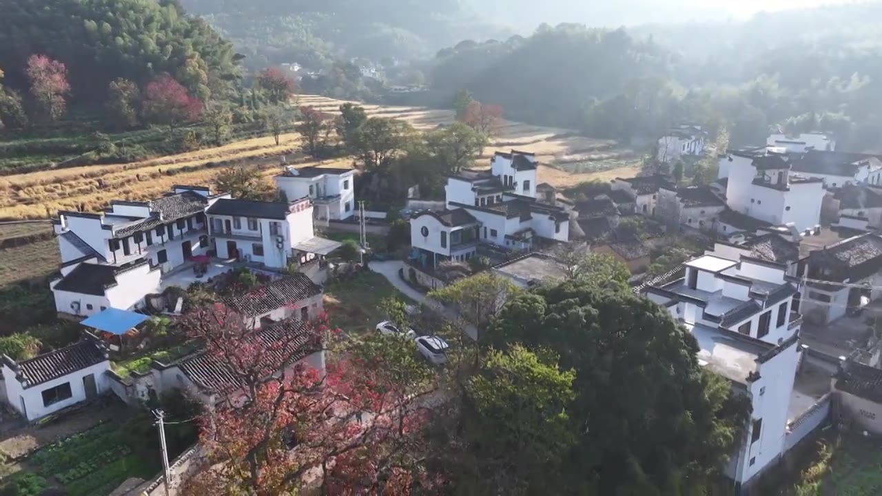 安徽黄山塔川徽派建筑群航拍视频素材