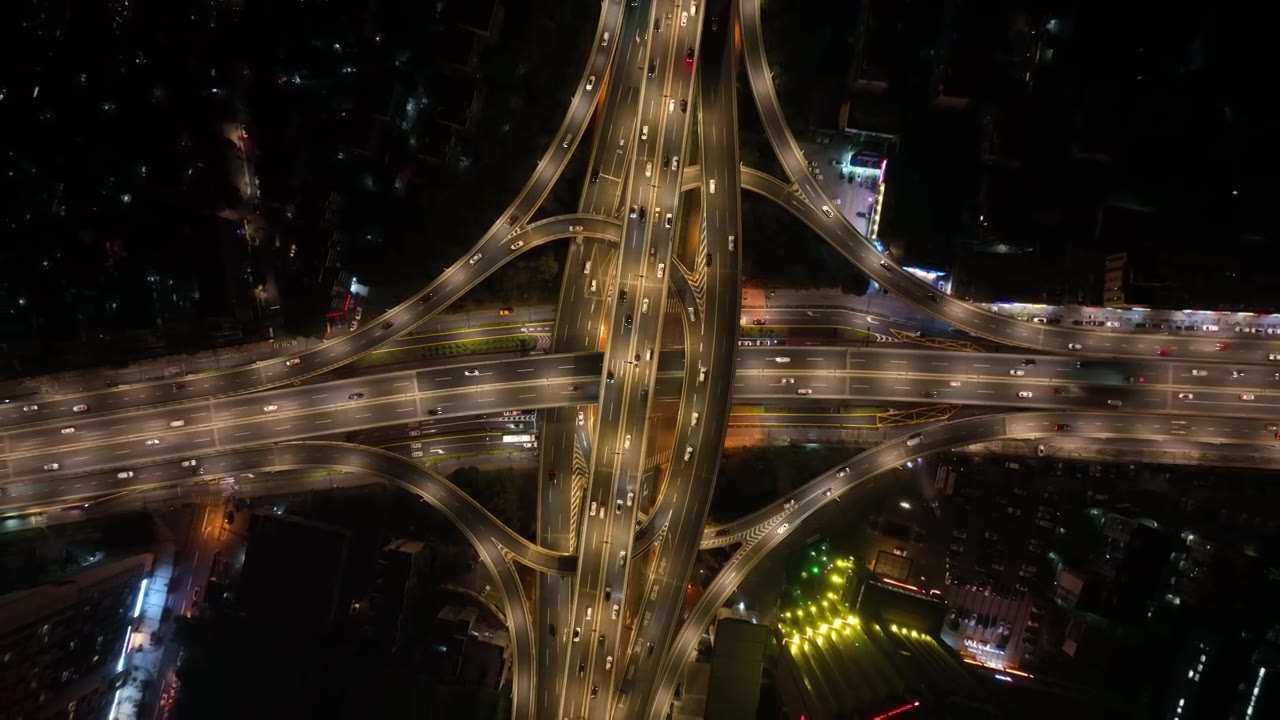 杭州上塘高架得胜高架立交桥正上方视角夜景航拍视频下载