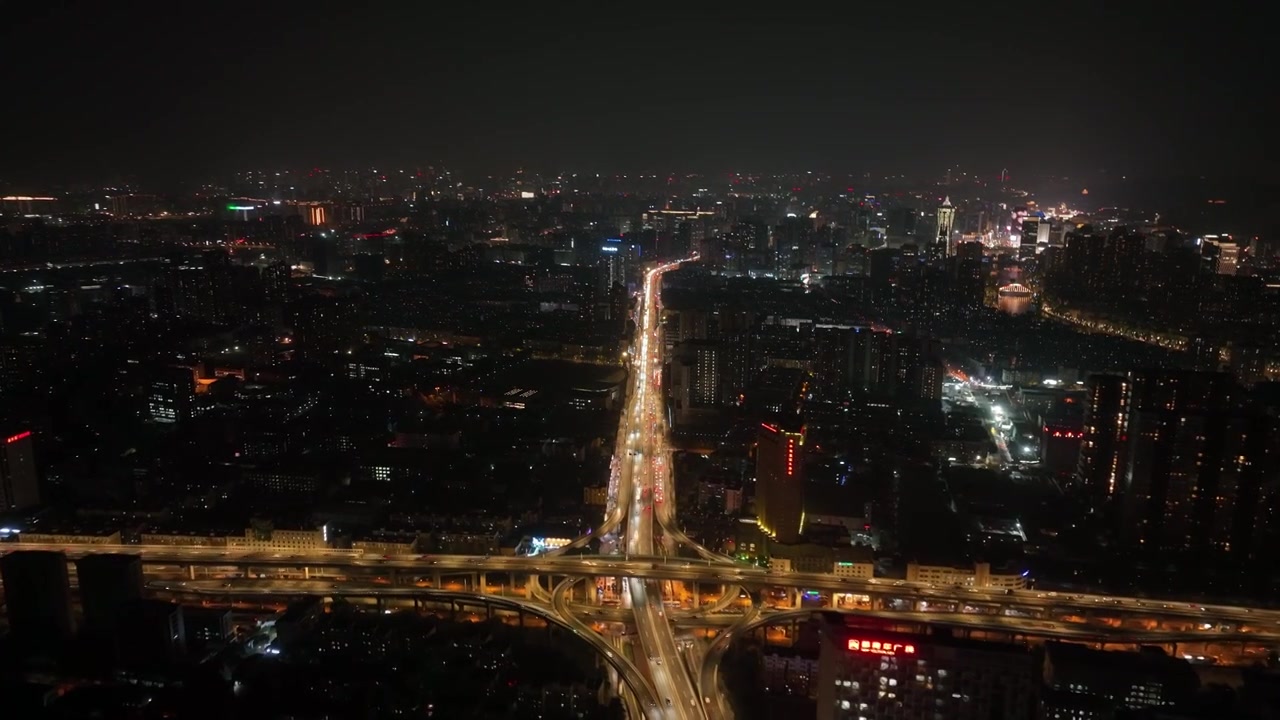 杭州上塘高架得胜高架立交桥夜景航拍视频素材