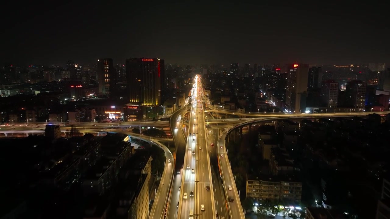 杭州上塘高架得胜高架立交桥夜景航拍视频素材