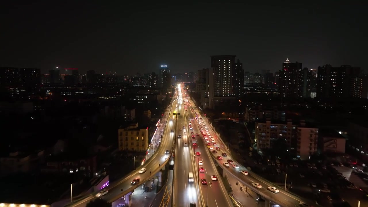 杭州上塘高架得胜高架立交桥夜景航拍视频素材