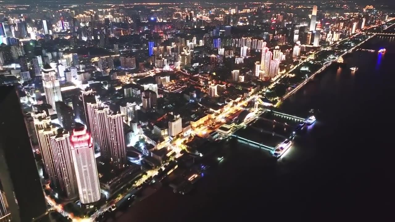 武汉沿江城市夜景航拍合集视频素材