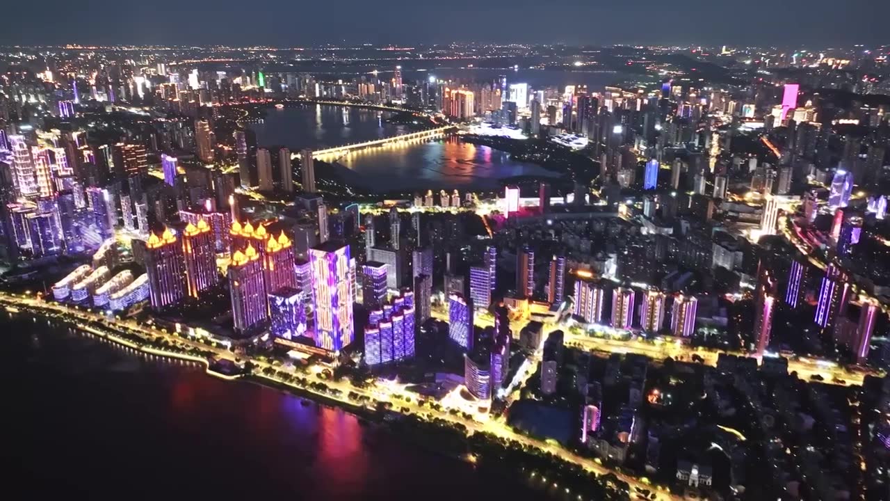 武汉城市夜景航拍视频素材