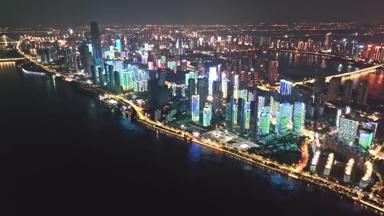 武汉城市夜景航拍视频素材