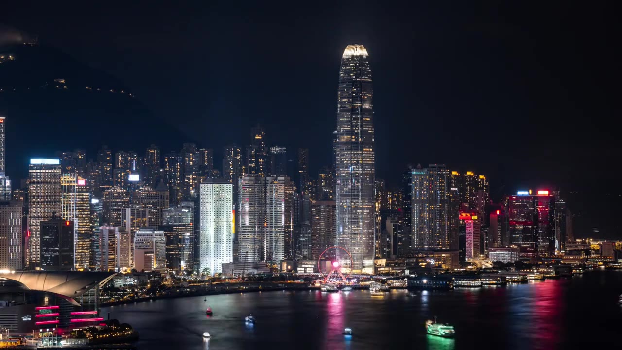 香港维多利亚港CBD中环日落高空延时视频素材