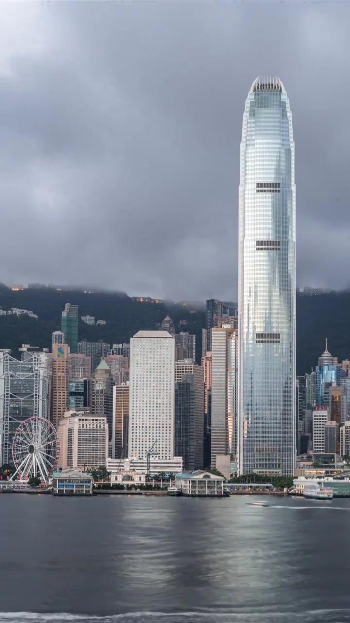 香港维多利亚港CBD中环日落高空延时视频素材