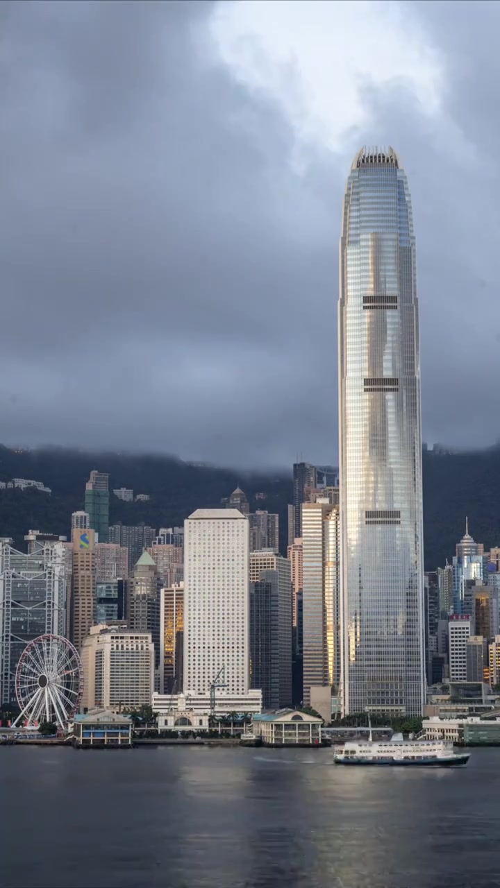 香港维多利亚港CBD中环日落高空延时视频素材