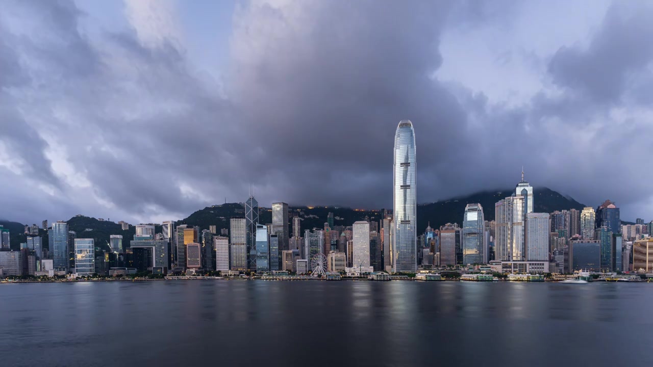 香港维多利亚港CBD中环日落高空延时视频素材