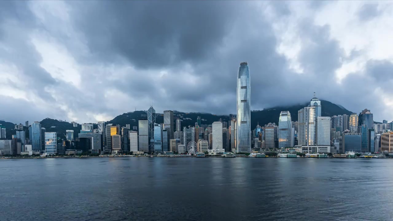 香港维多利亚港CBD中环日落高空延时视频素材